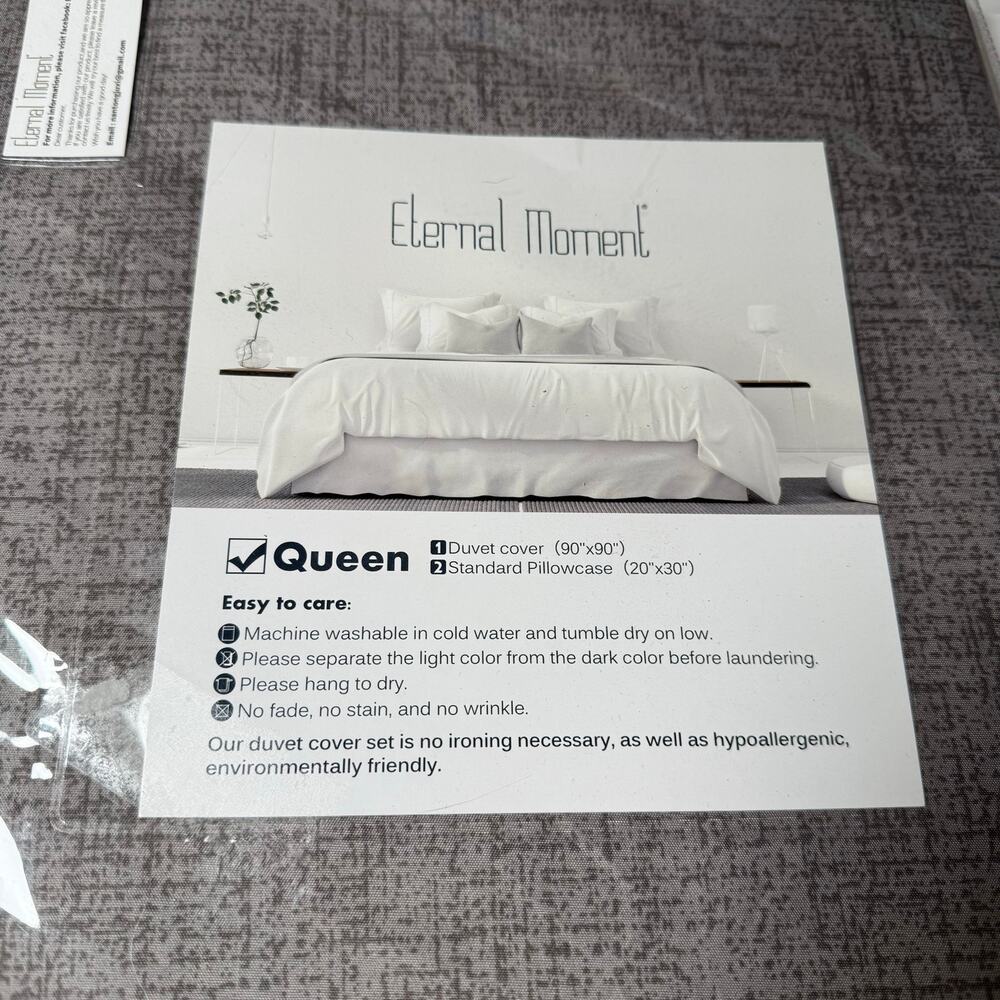 Eternal Moment 3-Piece Bedding Set Queen Size Duvet Cover & Pillowcases Gray
